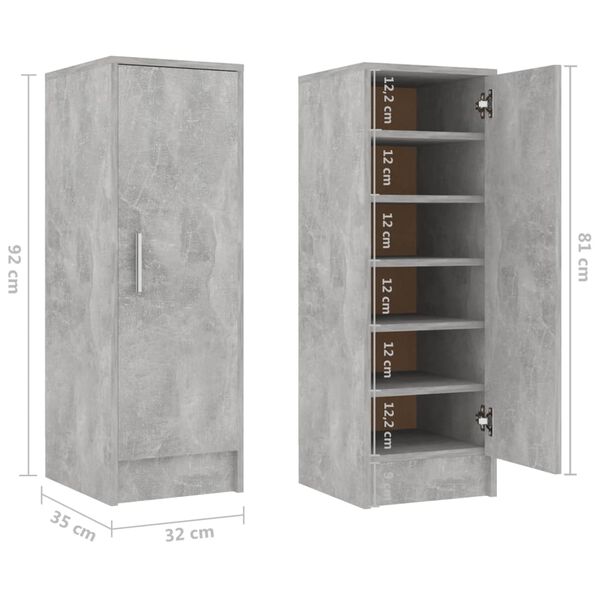 vidaXL Παπουτσοθήκη Γκρι Σκυροδέματος 32 x 35 x 92 εκ. από Επεξ. Ξύλο
