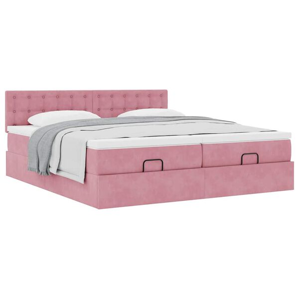 vidaXL Οθωμανικό κρεβάτι με στρώματα ροζ 180x200cm Velvet
