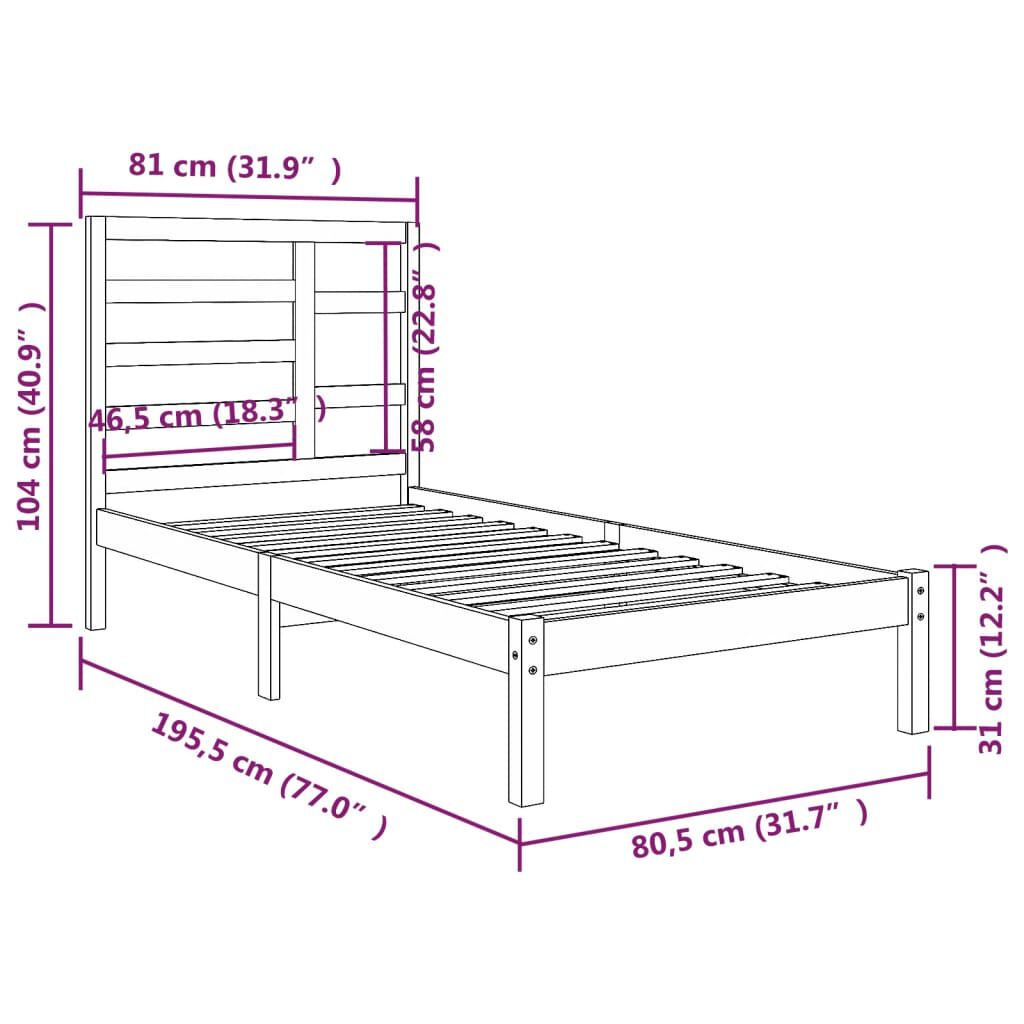 vidaXL Πλαίσιο Κρεβατιού 75 x 190 εκ. από Μασίφ Ξύλο Small Single