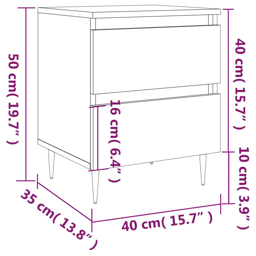vidaXL Κομοδίνα 2 τεμ. Γυαλ. Λευκό 40x35x50 εκ. από Επεξεργασμένο Ξύλο