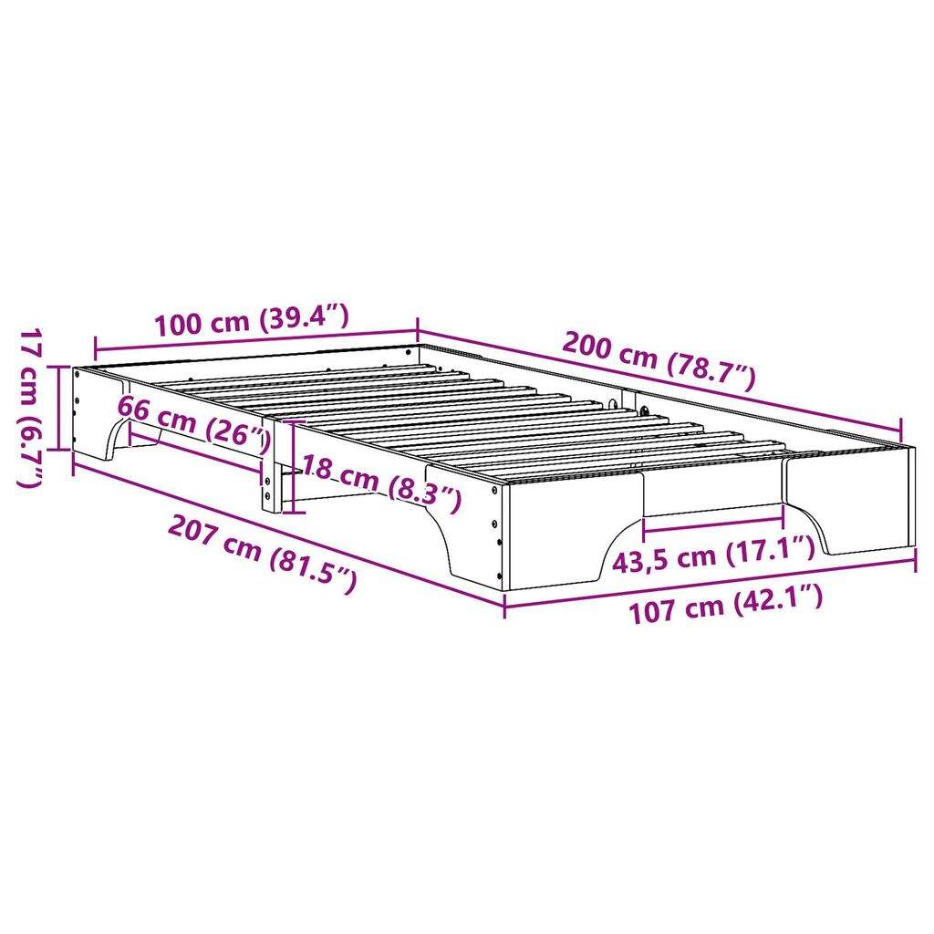 vidaXL Κρεβάτι Λευκό Μασίφ ξύλο 100 x 200 εκ Ανθεκτικό
