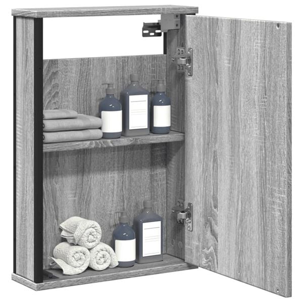 vidaXL Καθρέφτης Μπάνιου Ντουλάπι Γκρι Sonoma 42x12x60 εκ Επεξ. Ξύλο