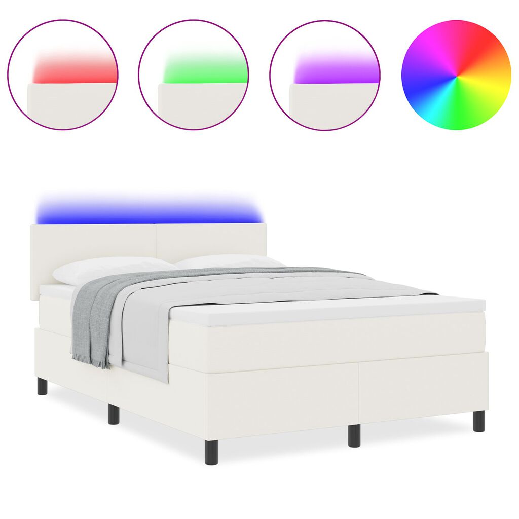 vidaXL Κρεβάτι Box Spring με Στρώμα & LED Κρέμα 160x200 εκ. Ύφασμα κορδούρας