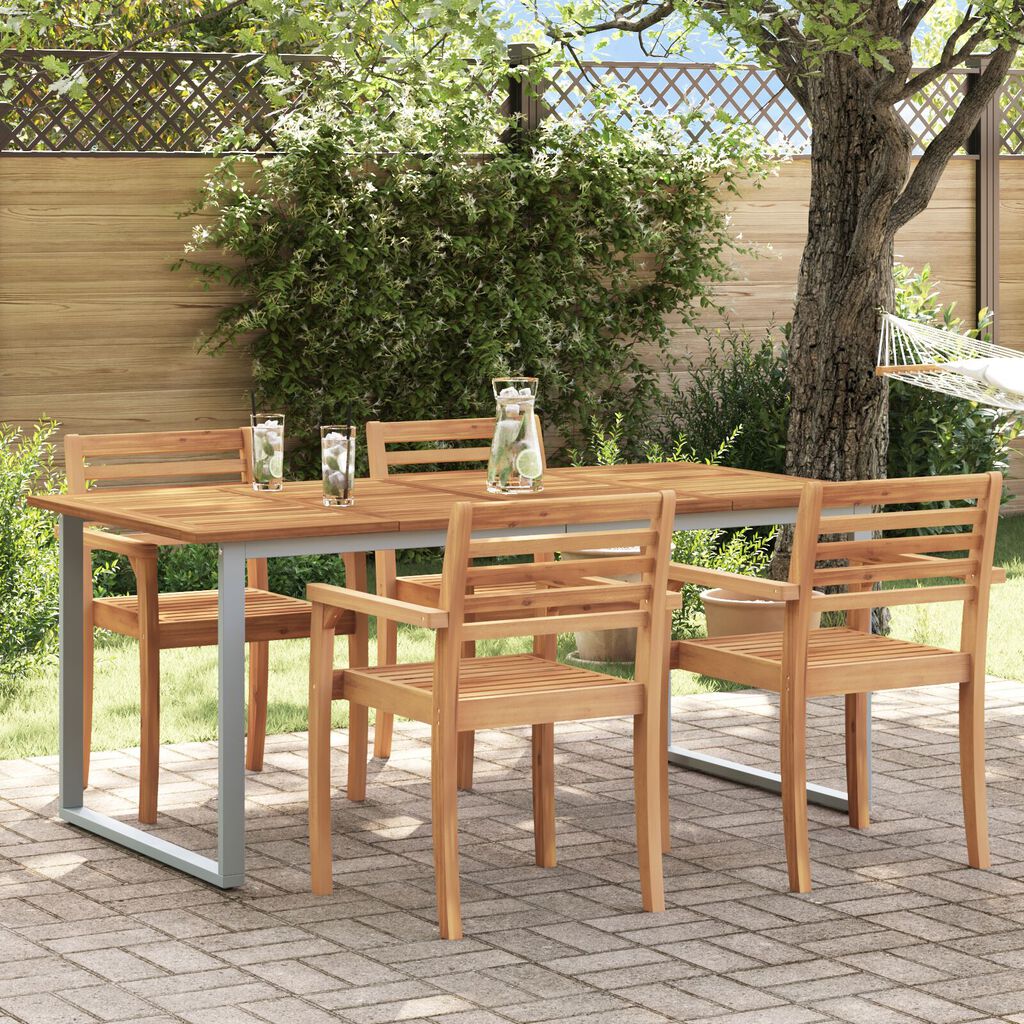 vidaXL Εξωτερικό Τραπέζι Φαγητού Γκρι 180x90x75 εκ Χάλυβας&Στερεό Ξύλο Ακακίας