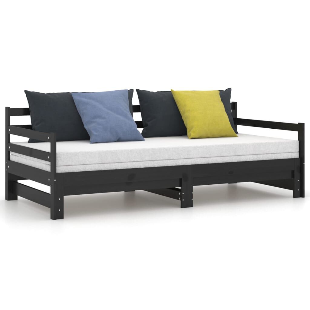 vidaXL Καναπές Κρεβάτι Μαύρος 2 x (90 x 200) εκ. από Μασίφ Ξύλο Πεύκου