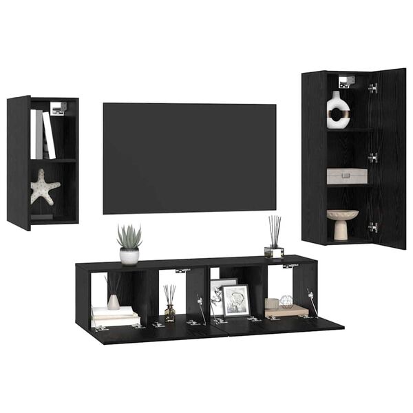 vidaXL Σετ επίπλου τηλεόρασης 4 pcs Μαύρη δρυς 30.5 x 30 x 90 cm