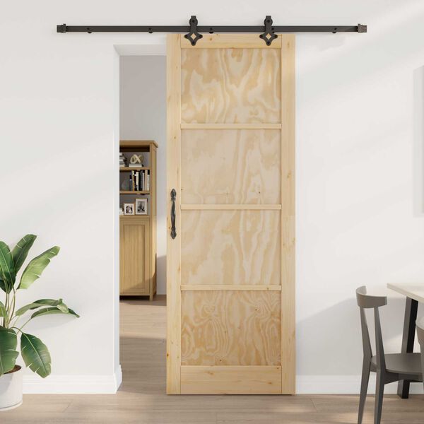 vidaXL Συρόμενη Πόρτα με Σετ Χαλικών 83x232 εκ. Μασίφ Ξύλο Πεύκου