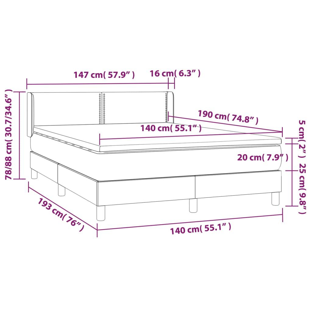 vidaXL Κρεβάτι Boxspring με Στρώμα Σκούρο Γκρι 140x190 εκ. Υφασμάτινο