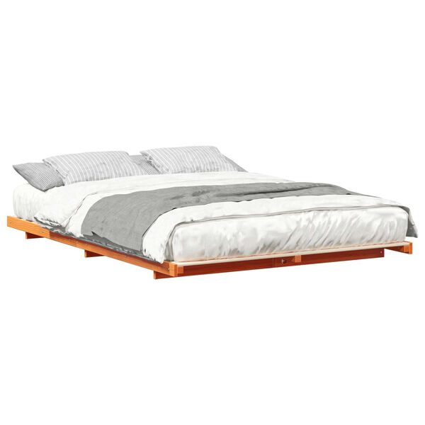 vidaXL Κρεβάτι δαπέδου Καφέ κεριού 150 x 200 cm Μασίφ ξύλο πεύκου