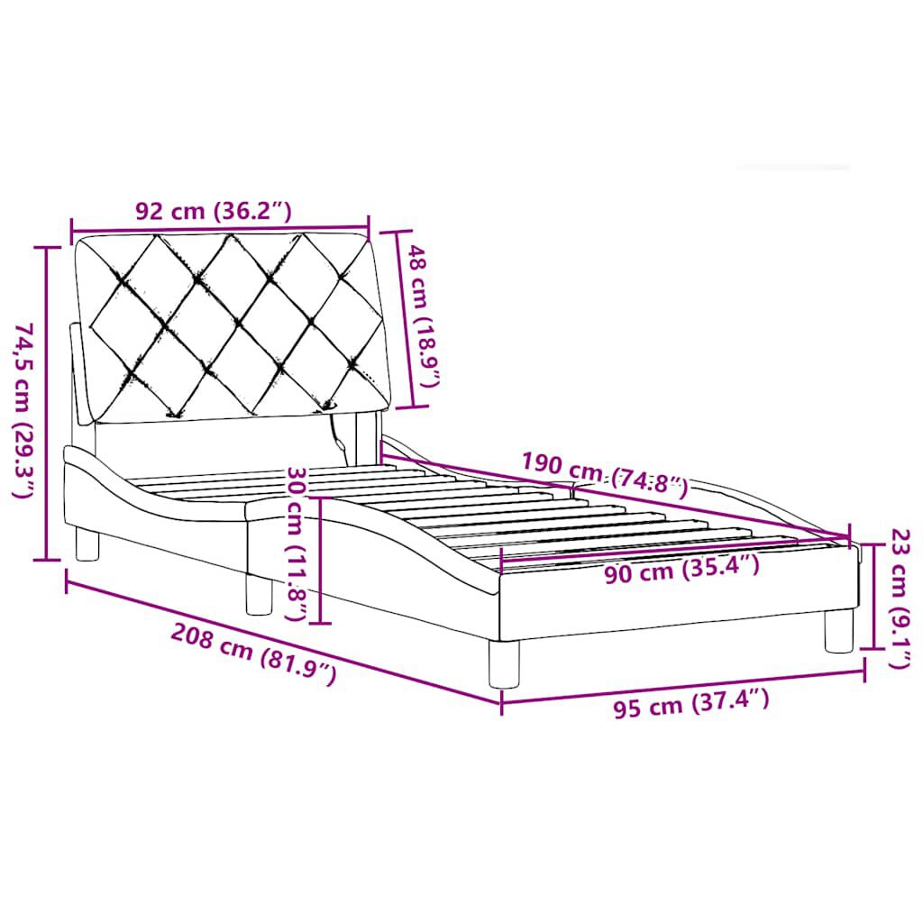 vidaXL Σκελετός Κρεβατιού με LED Χωρίς Στρώμα Taupe 90x190 εκ.