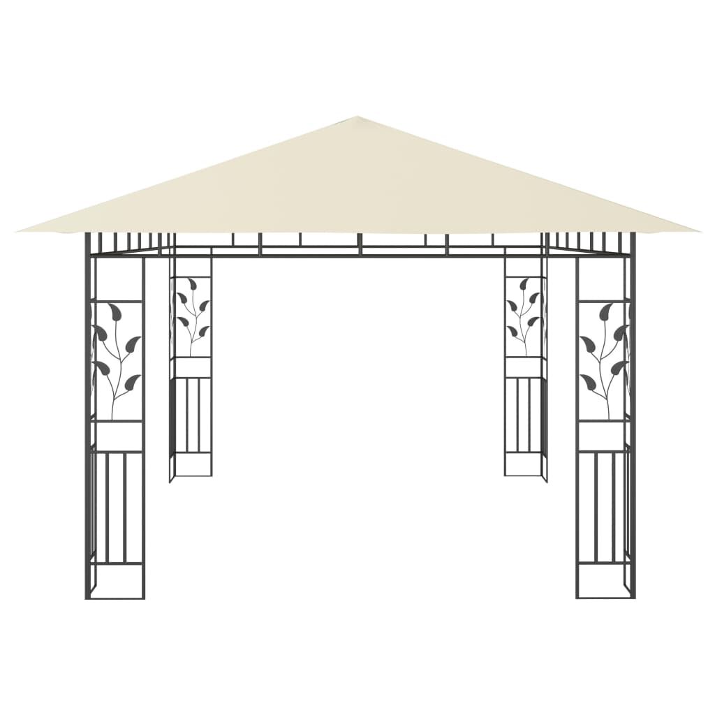 vidaXL Κιόσκι με Σήτα και Φωτάκια LED Κρεμ 4 x 3 x 2,73 μ.
