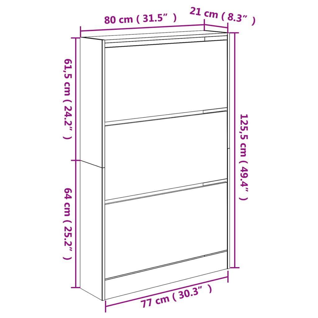 vidaXL Παπουτσοθήκη Γκρι Sonoma 80x21x125,5 εκ. από Επεξεργ. Ξύλο