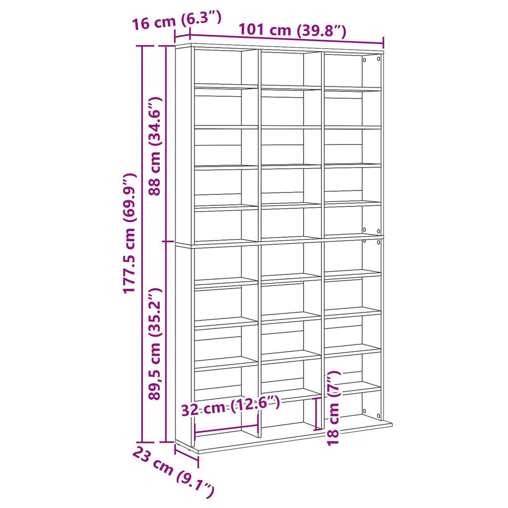 vidaXL Βάση CD - Παλιό ξύλο - 101x23x177.5 εκ - Επεξεργασμένο ξύλο