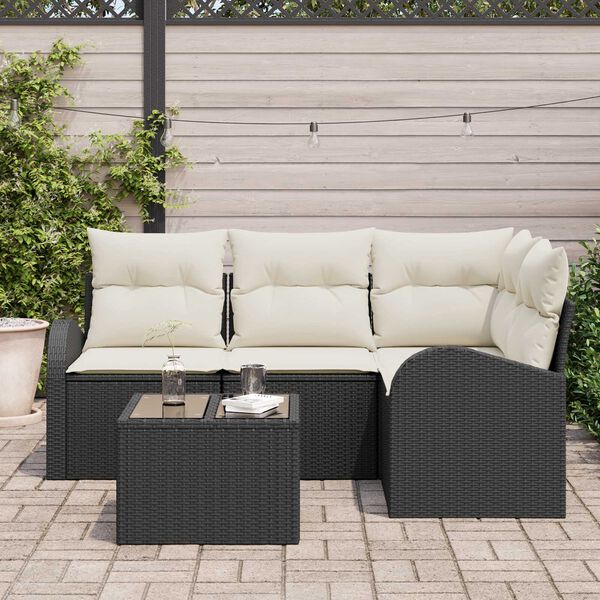 vidaXL Σετ Καναπέ Κήπου με μαξιλάρι 5 pcs Μαύρο Πολυ ράταν
