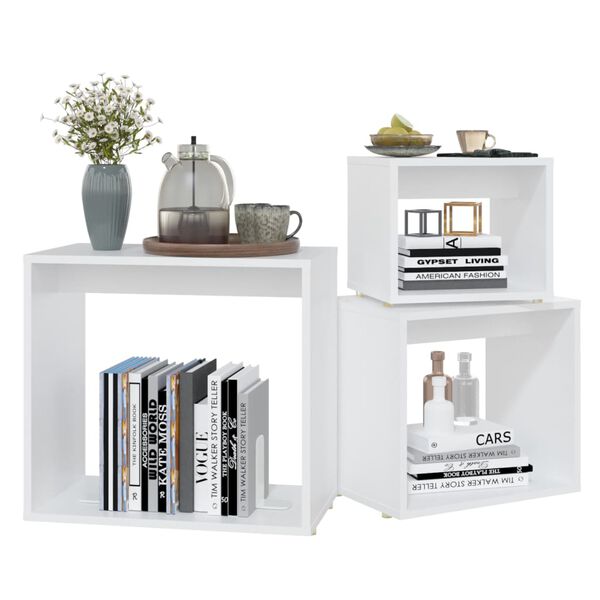 vidaXL Τραπεζάκια Ζιγκόν 3 τεμ. Λευκό από Μοριοσανίδα