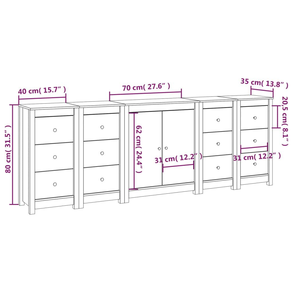 vidaXL Ντουλάπι Λευκό 230 x 35 x 80 εκ. από Μασίφ Ξύλο Πεύκου