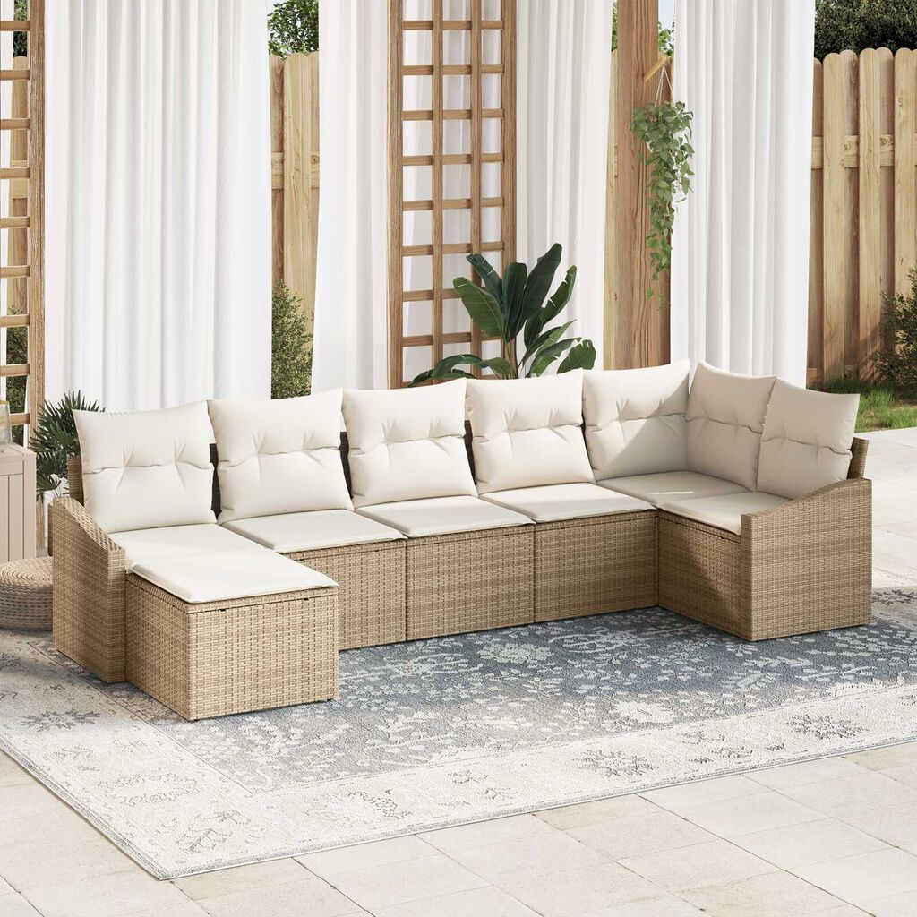 vidaXL Σέτ φαγητού για κήπο με μαξιλάρι 7 pcs Μπεζ και Κρέμα