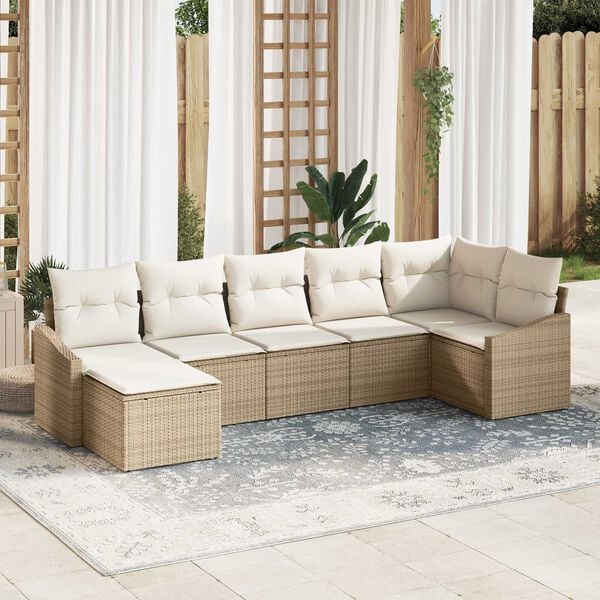 vidaXL Σέτ φαγητού για κήπο με μαξιλάρι 7 pcs Μπεζ και Κρέμα