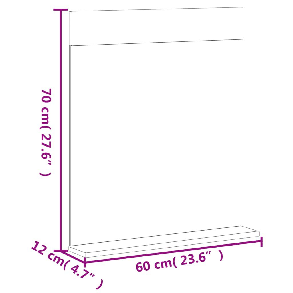 vidaXL Καθρέφτης Μπάνιου με Ράφι BERG Μαύρο 60x12x70 εκ. Μασίφ Ξύλο