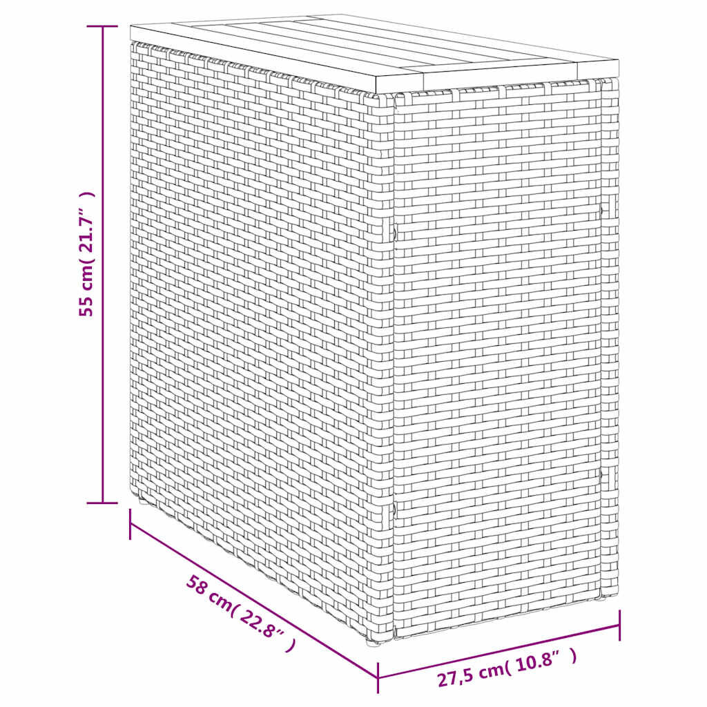 vidaXL Τραπέζι Κήπου με Ξύλινη Επιφάνεια Γκρι 58x27,5x55εκ Συνθ. Ρατάν