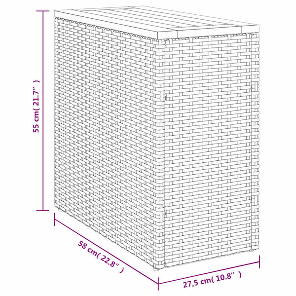 vidaXL Τραπέζι Κήπου με Ξύλινη Επιφάνεια Γκρι 58x27,5x55εκ Συνθ. Ρατάν