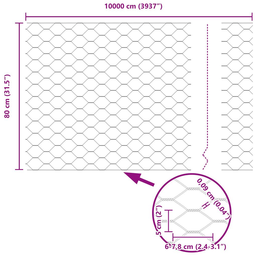 vidaXL Εξαγωνικός Φράχτης Πράσινος 0.8x100 μ Ατσάλι