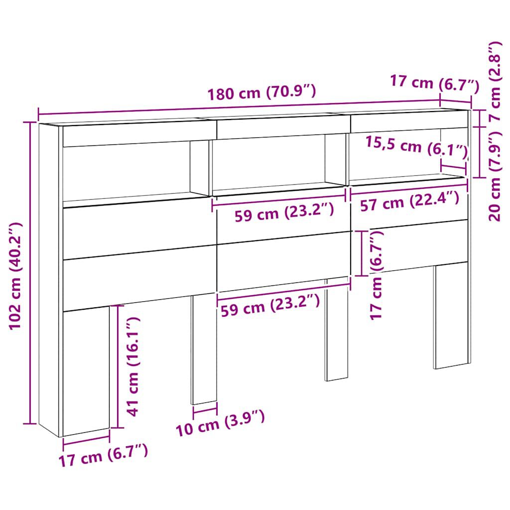 vidaXL Κεφαλάρι με Αποθηκευτικό Χώρο & LED Artisan Δρυς 180x17x102 εκ.