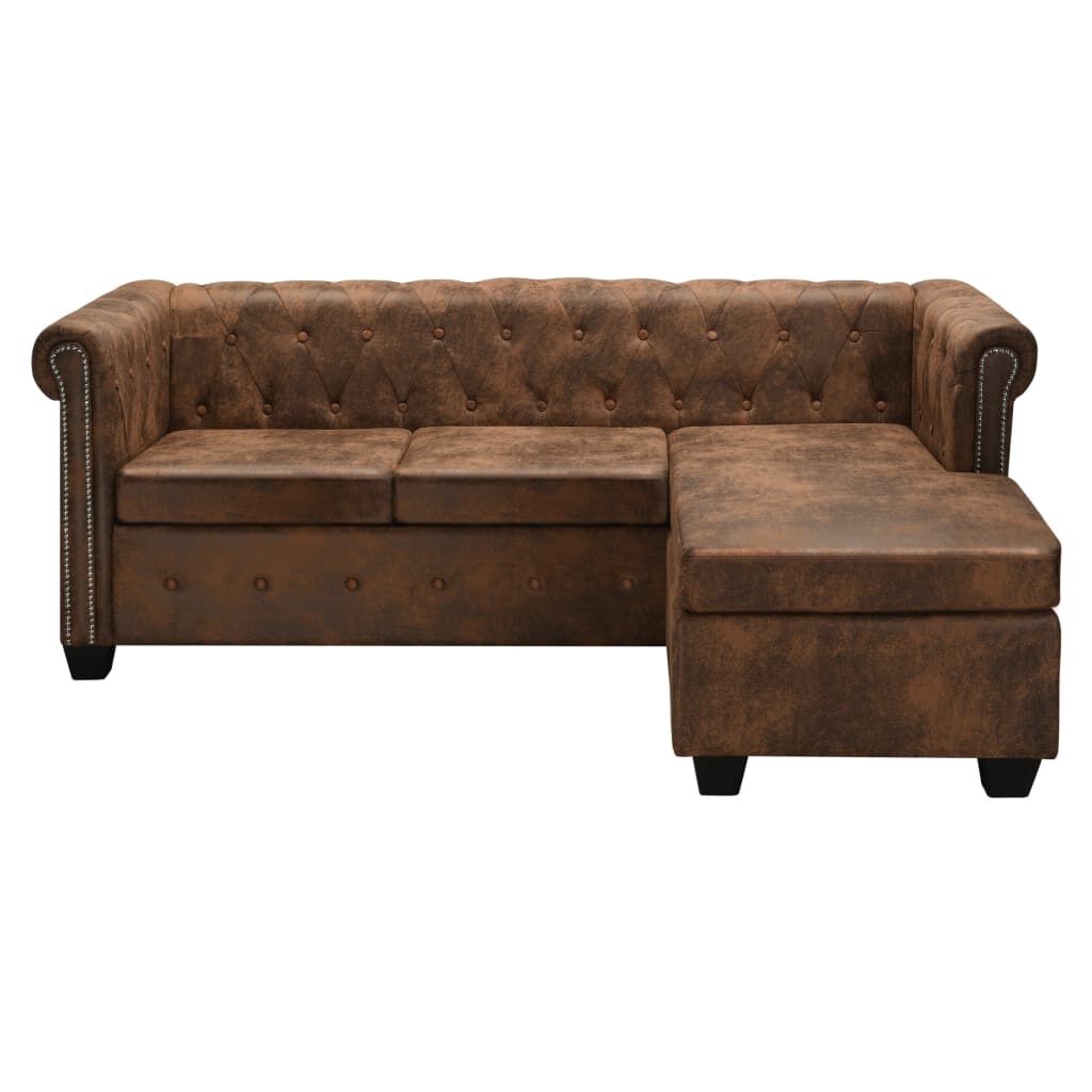 vidaXL Καναπές Γωνιακός Chesterfield Καφέ από Συνθετικό Καστόρι