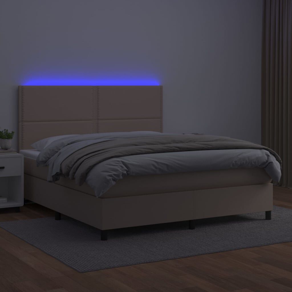 vidaXL Κρεβάτι Boxspring Στρώμα&LED Καπουτσίνο 180x200 εκ. Συνθ. Δέρμα