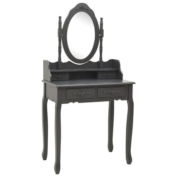 vidaXL Μπουντουάρ με Σκαμπό Γκρι 75 x 69 x 140 εκ. Ξύλο Παυλώνιας