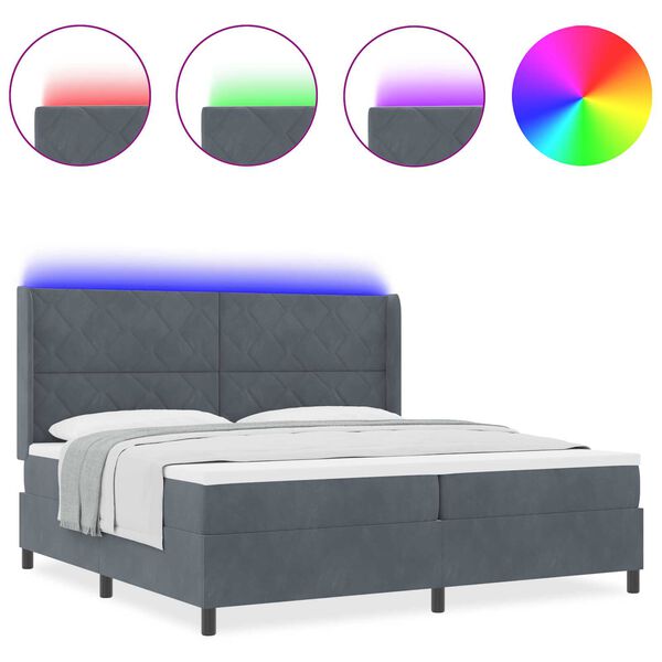 vidaXL Κρεβάτι Box Spring LED με Στρώμα Σκούρο γκρι 200 x 200 cm