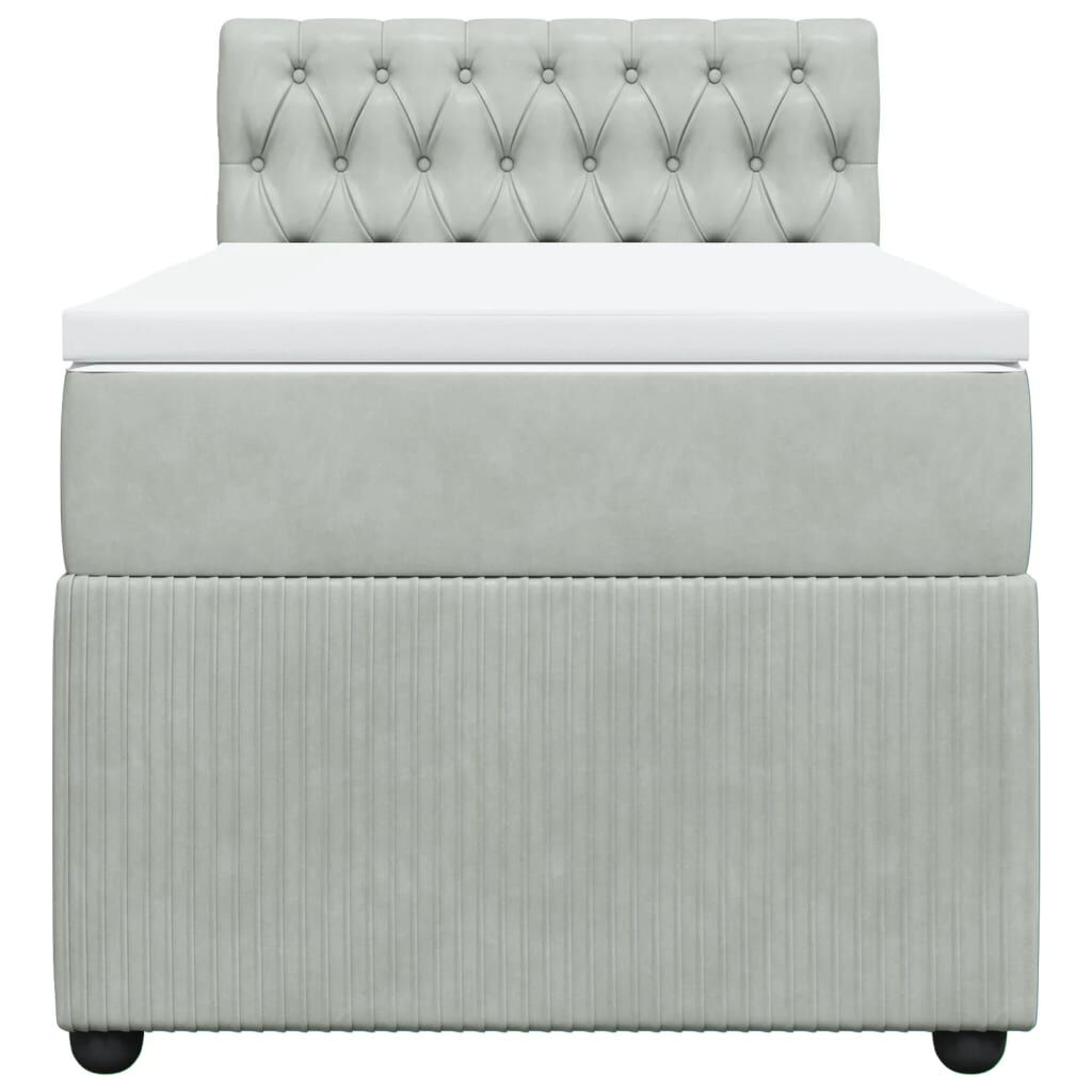 vidaXL Κρεβάτι Boxspring με Στρώμα Ανοιχτό Γκρι 90x200 εκ. Βελούδινο