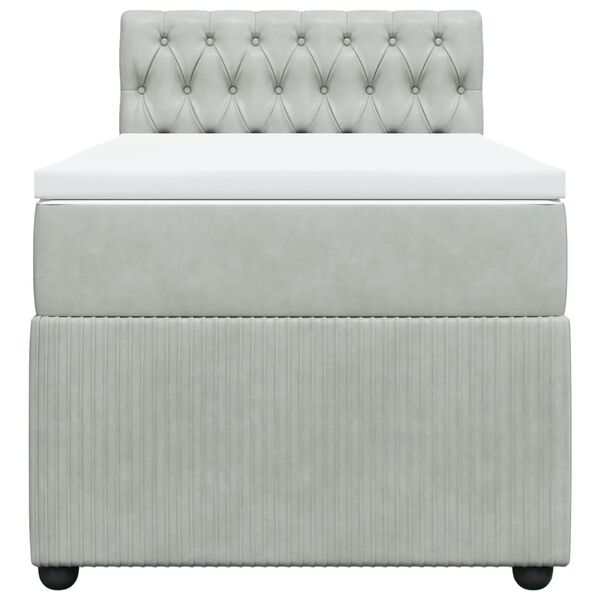 vidaXL Κρεβάτι Boxspring με Στρώμα Ανοιχτό Γκρι 90x200 εκ. Βελούδινο