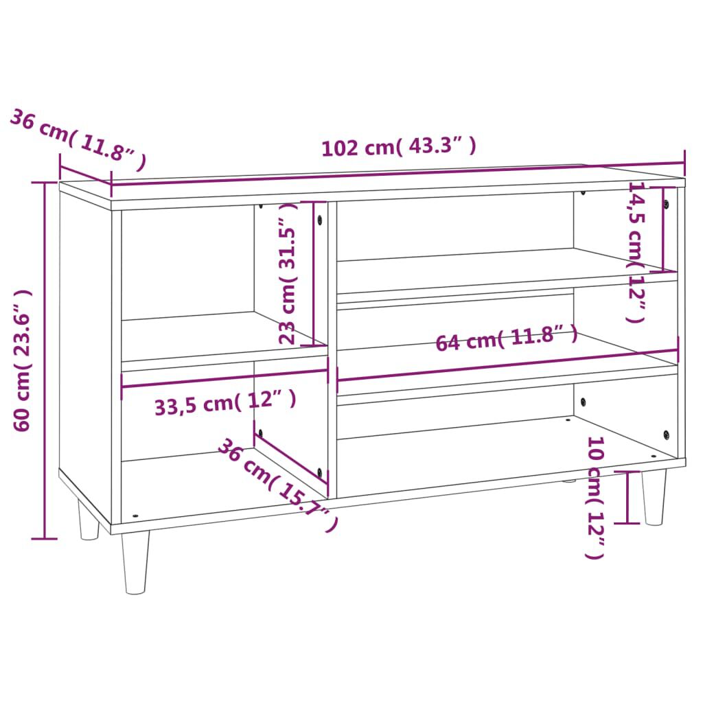 vidaXL Παπουτσοθήκη Sonoma Δρυς 102x36x60 εκ. από Επεξεργασμένο Ξύλο