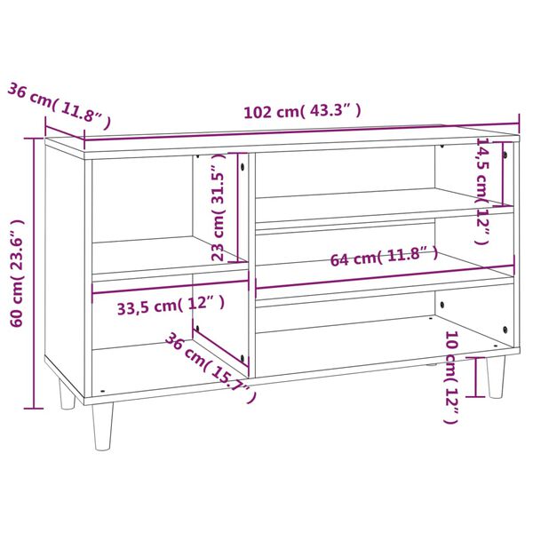 vidaXL Παπουτσοθήκη Sonoma Δρυς 102x36x60 εκ. από Επεξεργασμένο Ξύλο