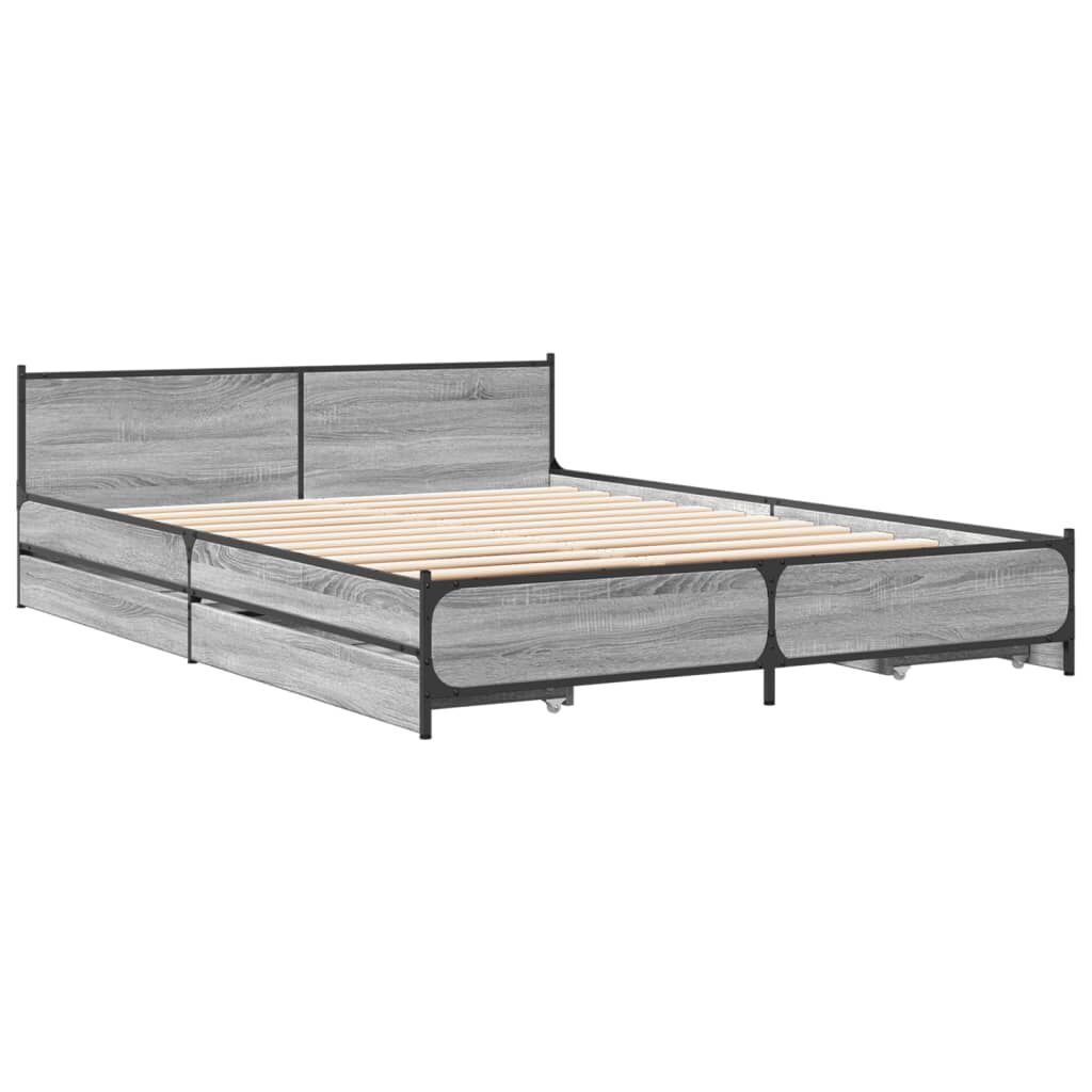 vidaXL Πλαίσιο Κρεβατιού με Συρτάρια Γκρι Sonoma 150x200εκ. Επεξ. Ξύλο