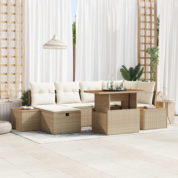 vidaXL Σετ Καναπέ Κήπου 7 pcs Μπεζ συνθετικό ρατάν