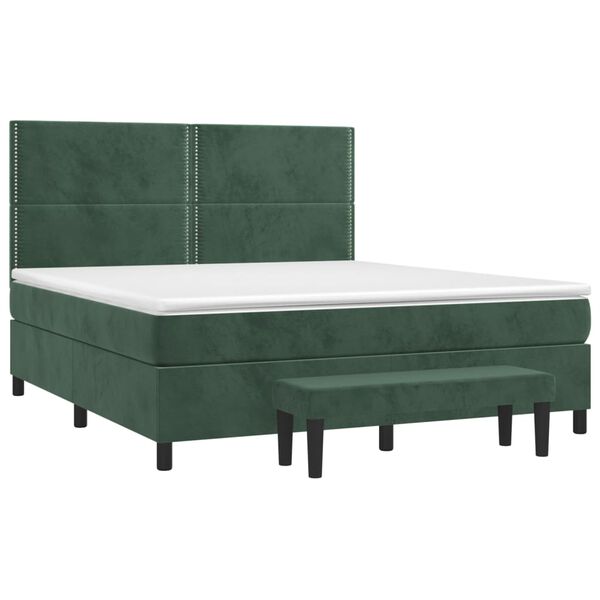 vidaXL Κρεβάτι Boxspring με Στρώμα Σκούρο Πράσινο 180x200εκ. Βελούδινο