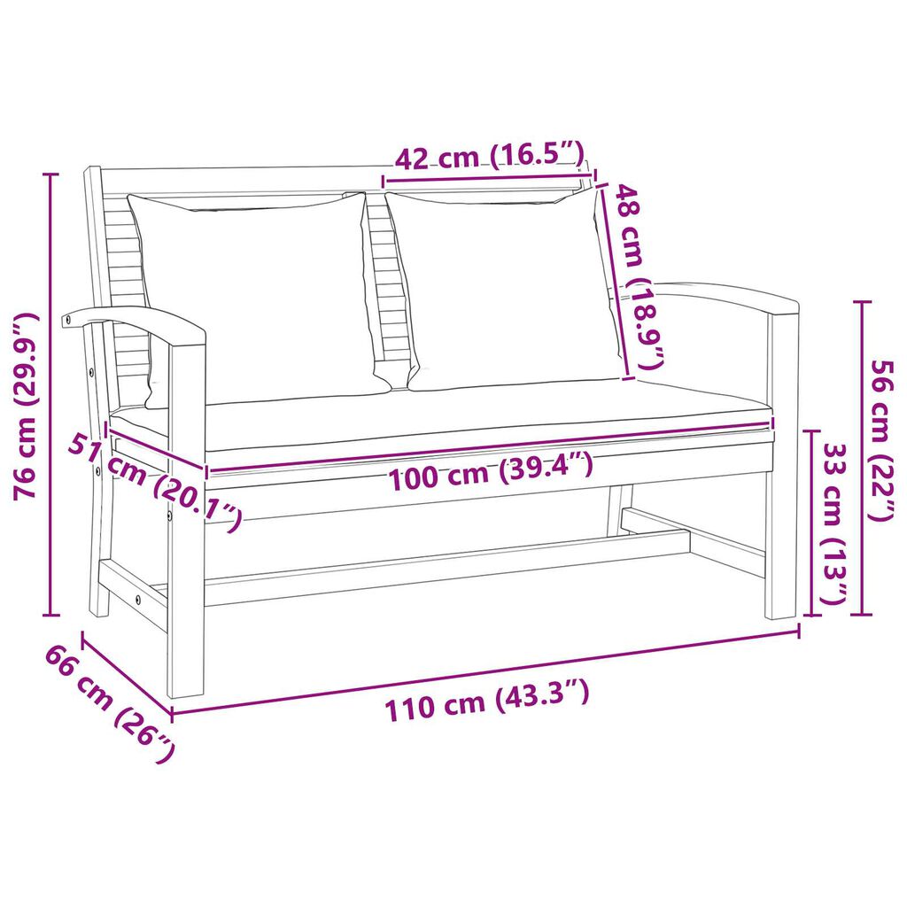 vidaXL Παγκάκι κήπου Καστανό 110 x 64 x 76.5 εκ Μασίφ ξύλο teak