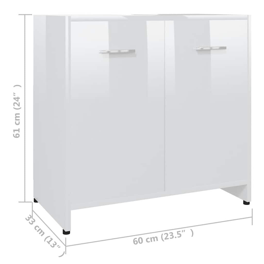 vidaXL Ντουλάπι Νιπτήρα Γυαλιστερό Λευκό 60 x 33 x 61 εκ. Επεξ. Ξύλο