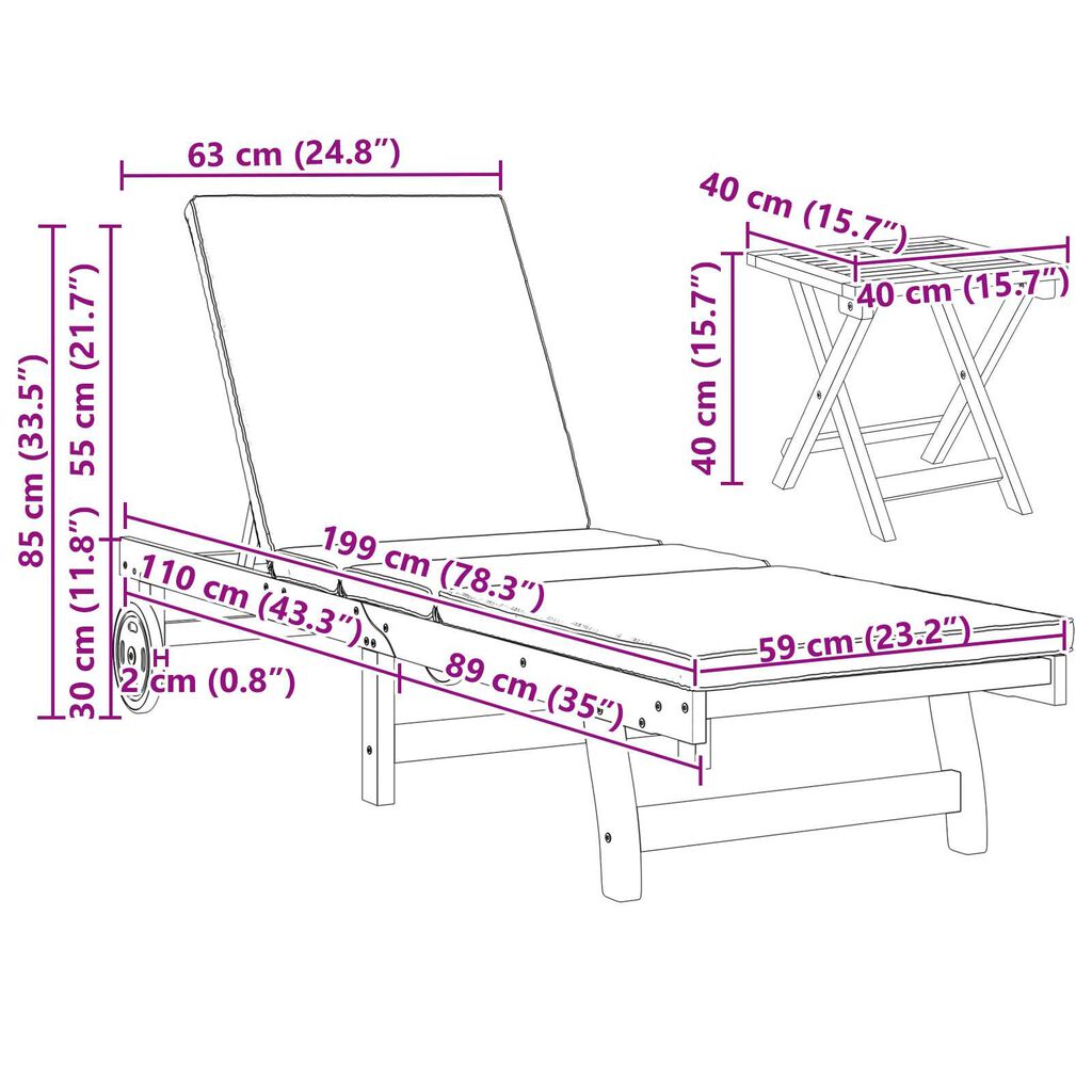 vidaXL Ξαπλώστρα 3 pcs Καφέ 40 x 40 x 40εκ Μασίφ ξύλο ακακίας