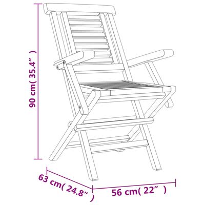 vidaXL Καρέκλες Κήπου Πτυσσόμενες 2 τεμ. 56x63x90 εκ. Μασίφ Ξύλο Teak