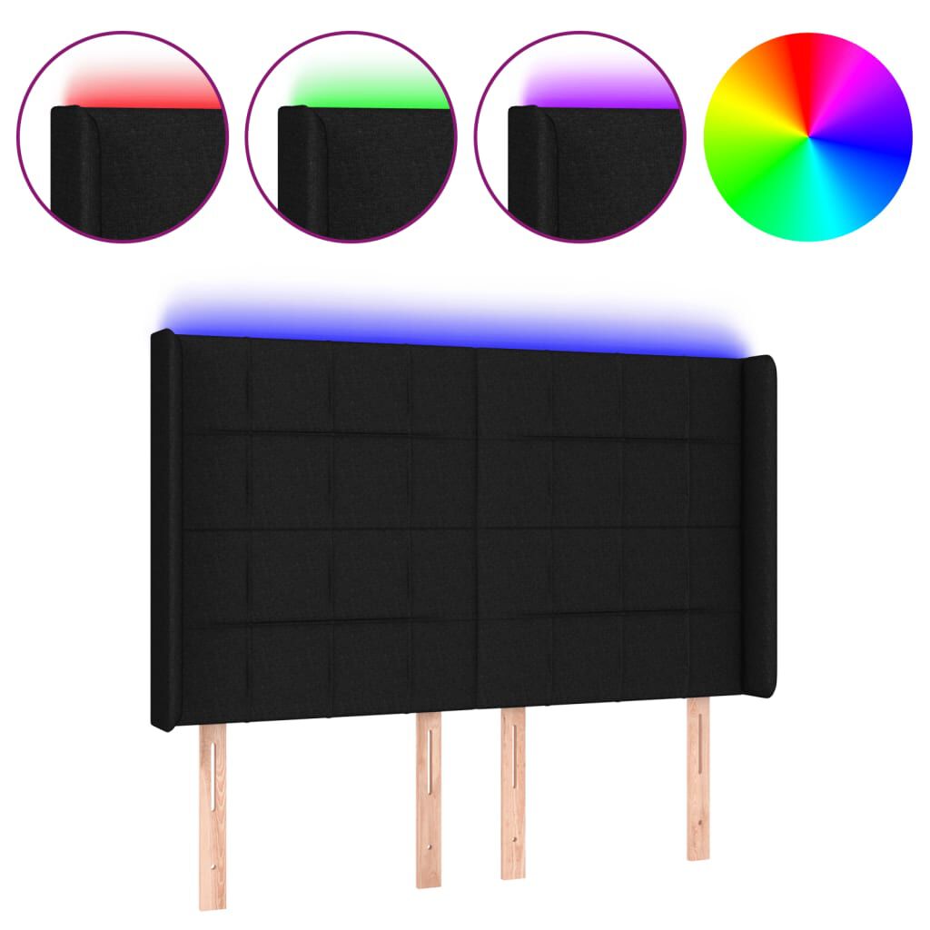 vidaXL Κεφαλάρι Κρεβατιού LED Μαύρο 147x16x118/128 εκ. Υφασμάτινο