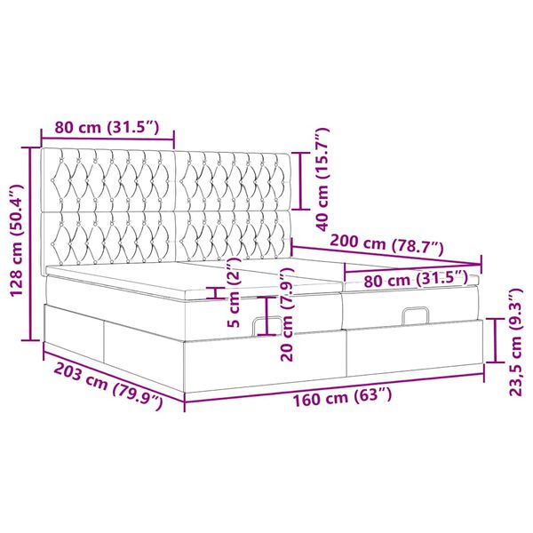 vidaXL Οθωμανικό κρεβάτι με στρώματα&LEDs Σκούρο γκρι 160x200cm ύφασμα