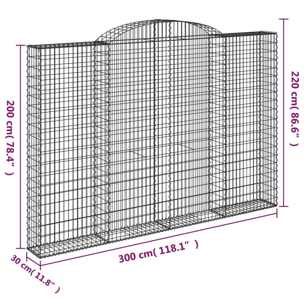 vidaXL Συρματοκιβώτια Τοξωτά 4 τεμ. 300x30x200/220 εκ. Γαλβαν. Ατσάλι