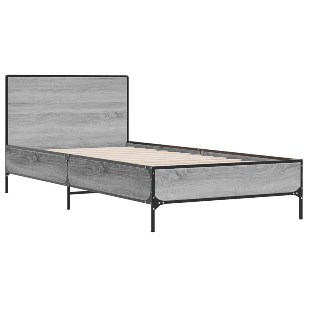 vidaXL Πλαίσιο Κρεβατιού Γκρι Sonoma 90x200 εκ. Επεξ. Ξύλο & Μέταλλο