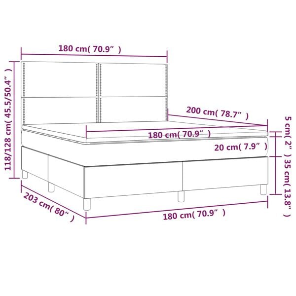 vidaXL Κρεβάτι Boxspring Στρώμα&LED Καπουτσίνο 180x200 εκ. Συνθ. Δέρμα