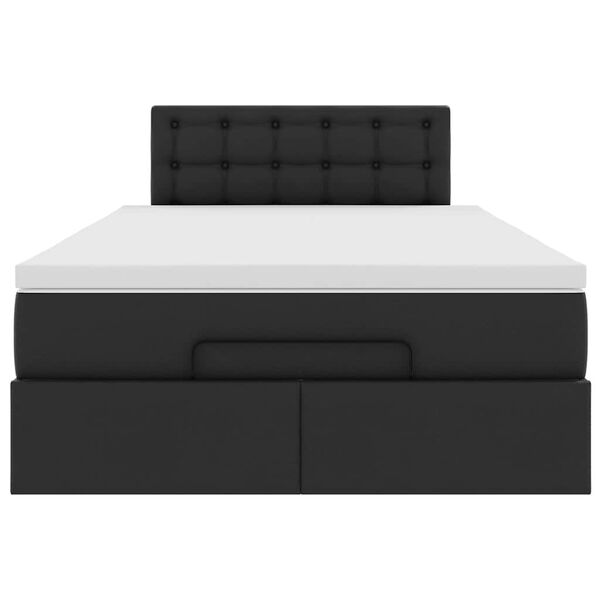 vidaXL Οθωμανικό κρεβάτι με στρώματα & LEDs Μαύρο Faux Leather
