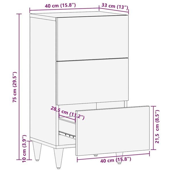 vidaXL Πλαϊνό γραφείο με ράφι Καφέ 40 x 33.5 x 75 εκ Μασίφ ξύλο μάνγκο