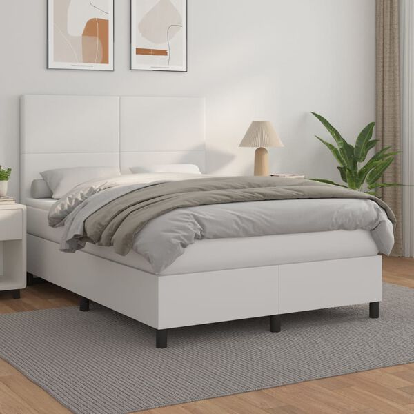 vidaXL Κρεβάτι Boxspring με Στρώμα Λευκό 140x200εκ.από Συνθετικό Δέρμα